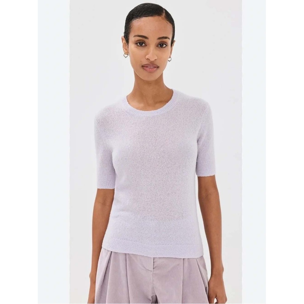 TWP Lavender Cashmere Blend Short Sleeve Crew Neck Knit Sweater Luxury Large